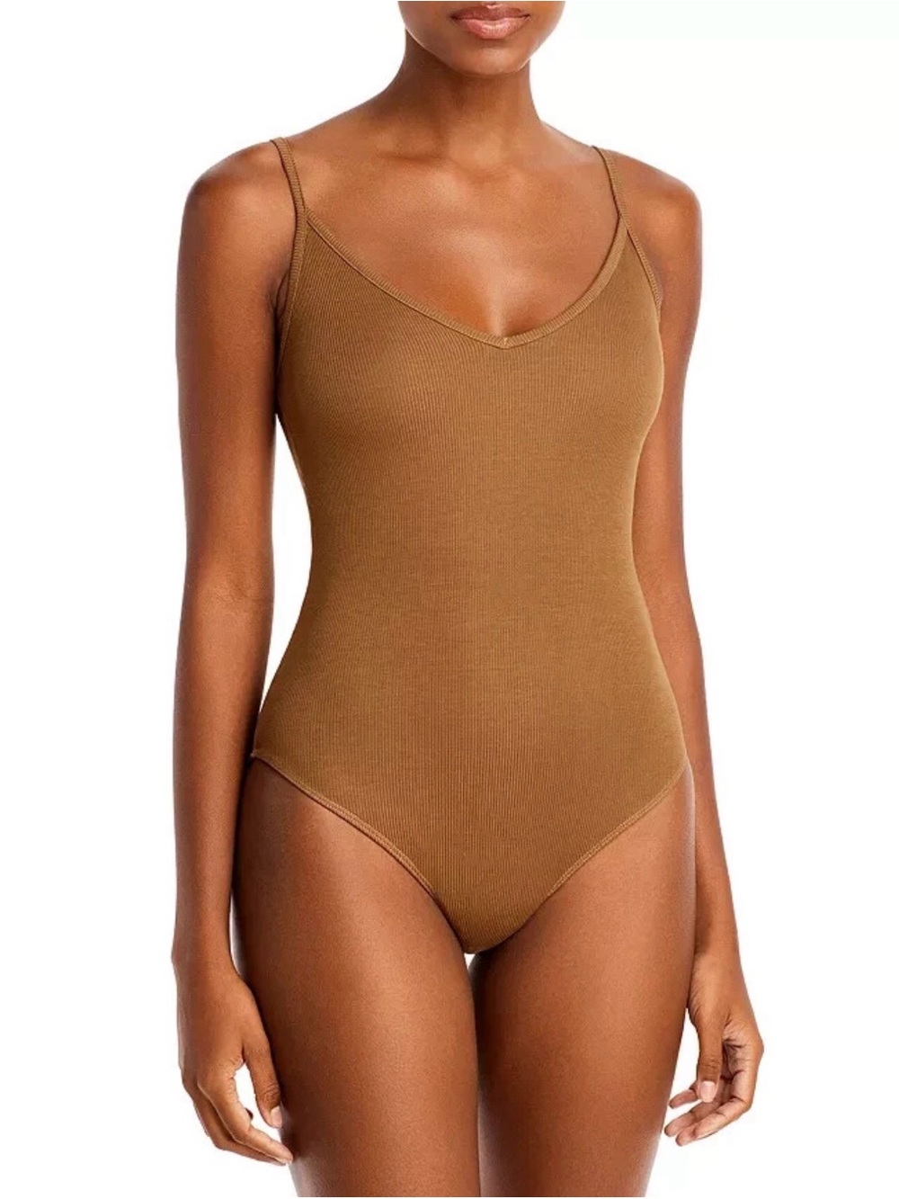 AGOLDE Brown Rib Knit Tank Bodysuit Size Small